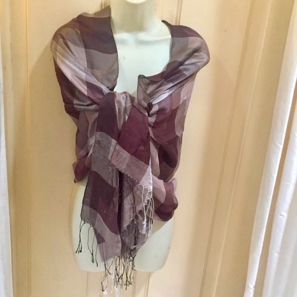 Blue Pacific SILK shawl scarf wrap Browns squares 70” by 26”